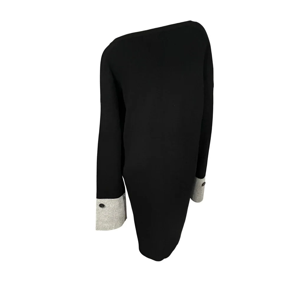Naadam Wool Cashmere Colorblock V-Neck Tunic Dress Black Old Money NWT XL